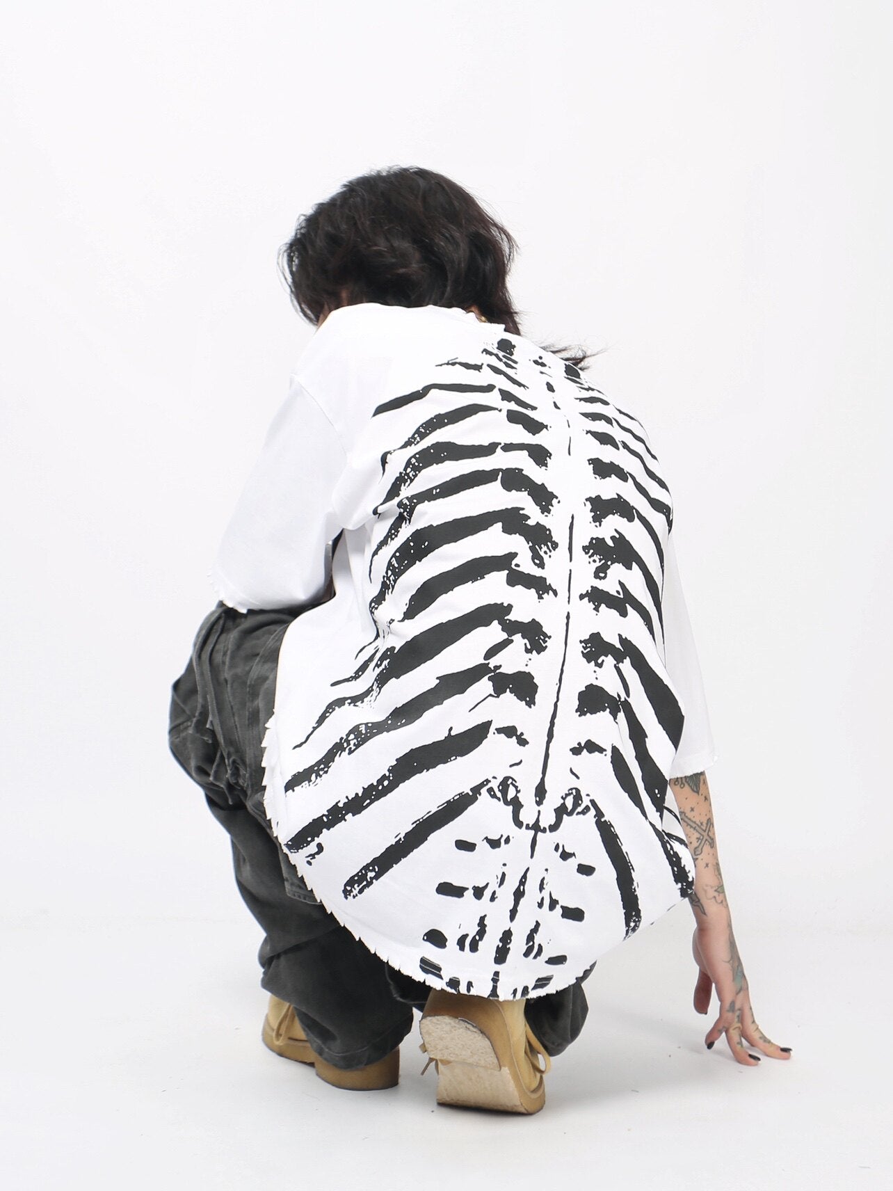 Skeleton Wing Print Oversize Short Sleeve T-Shirt WN24498