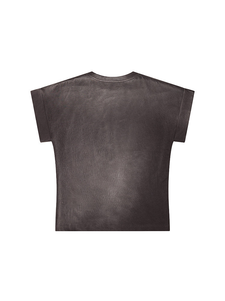 Washed Drop-Shoulder Damage Short Sleeve T-Shirt WN27160