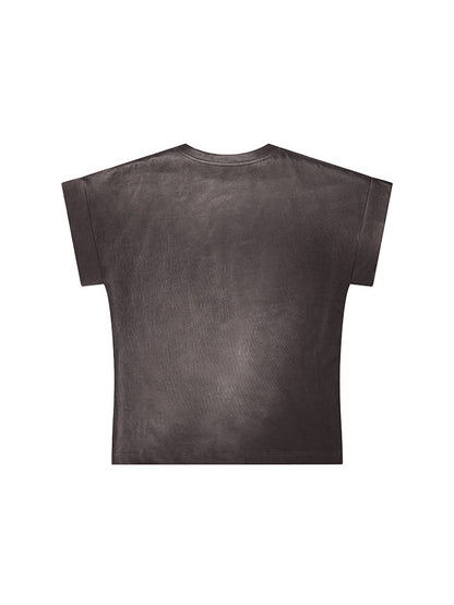 Washed Drop-Shoulder Damage Short Sleeve T-Shirt WN27160