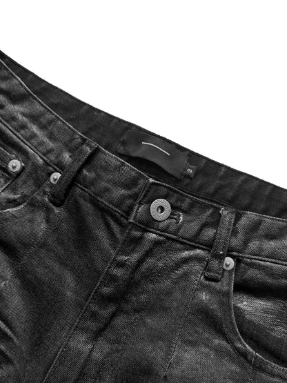 3D Whisker Pleats Coating Straight Denim Jeans WN27075