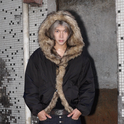 Hooded Fake Fur-Trimmed Short Padded Jacket WN22187