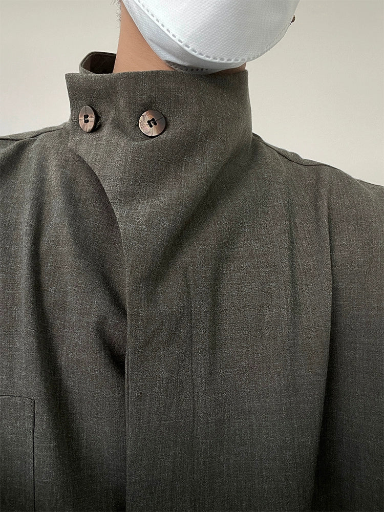 Minimalist French Standing-Collar Long Sleeve Shirt WN19955