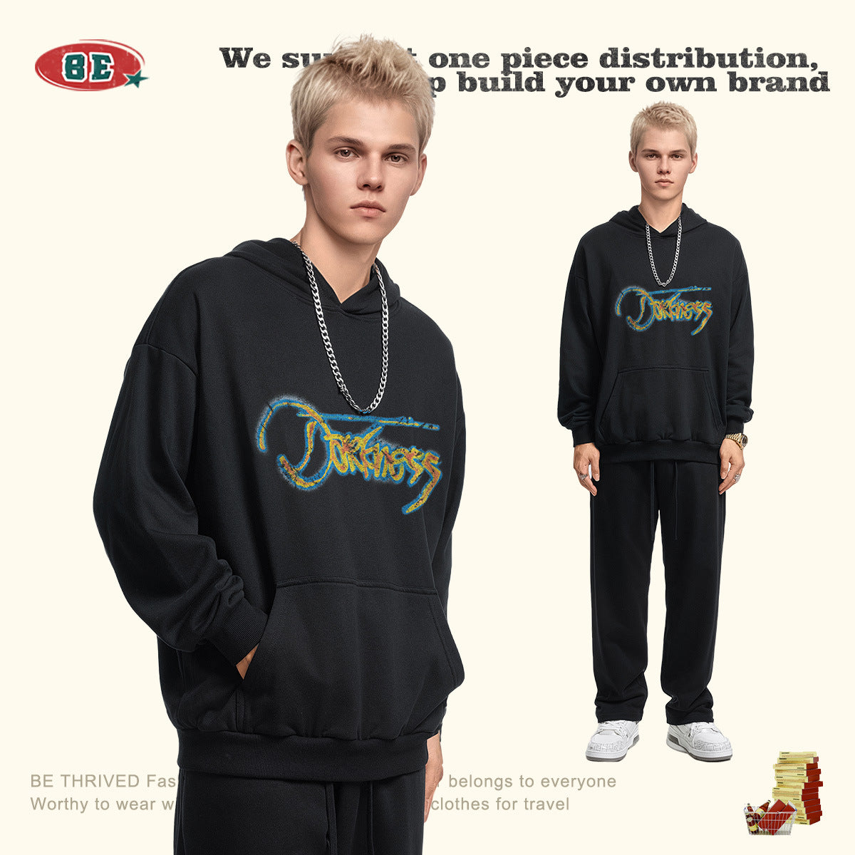 Oversize Print Pullover Hoodie WN9948