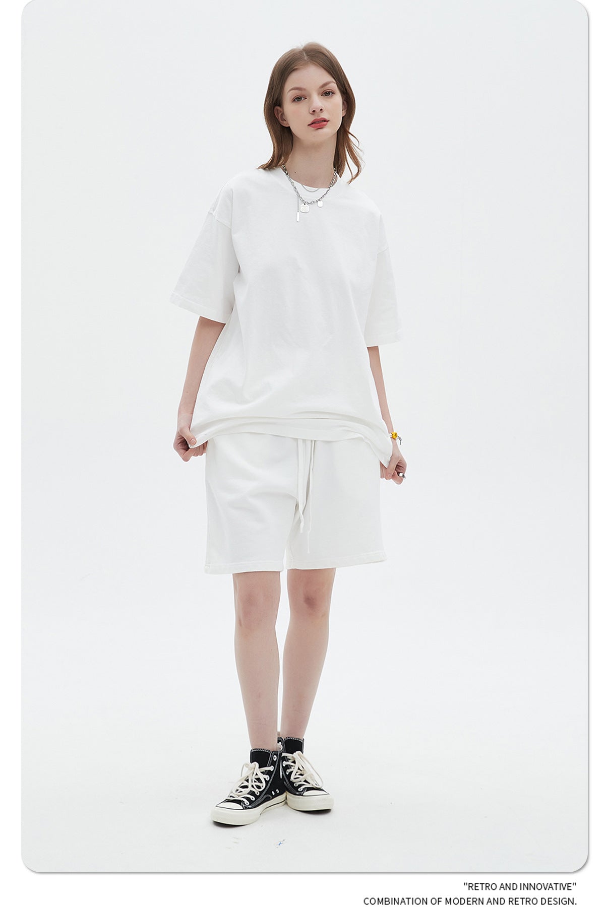 Oversize Washed Short-sleeve-T-shirt & Washed Short Sweatpants Setup WN6633-K