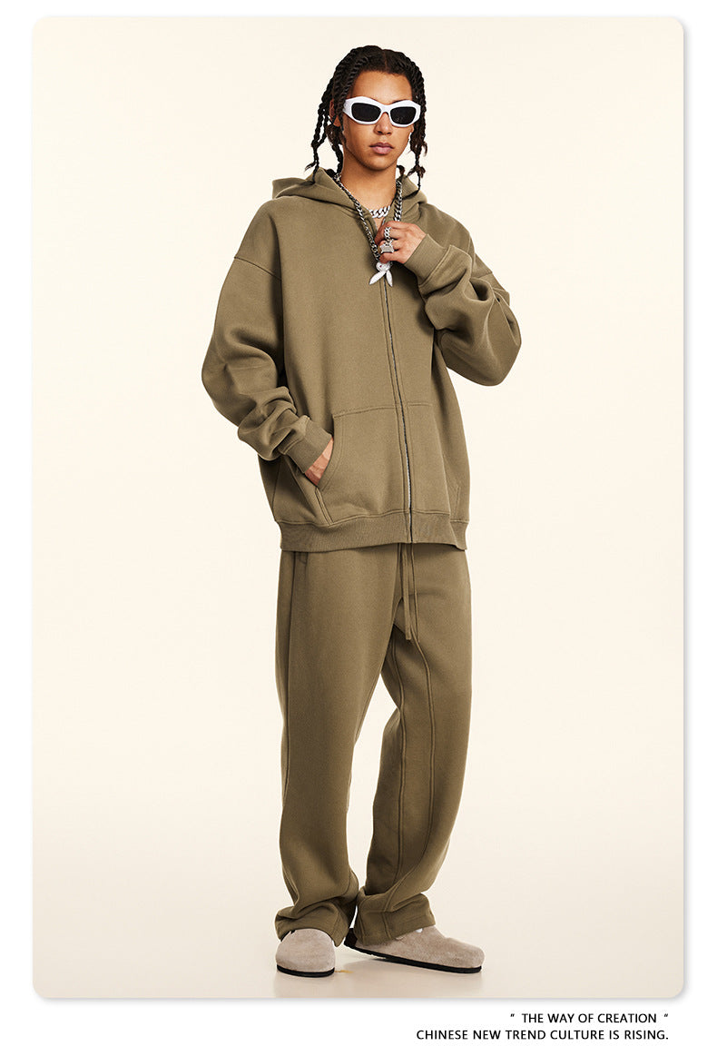 Fleece Lining Oversize Washed Zipper Hoodie WN9943