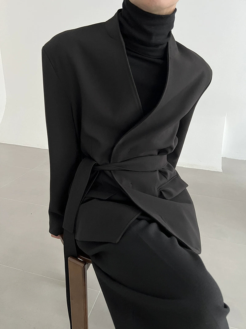 Collarless Belted Tailored Jacket WN21608