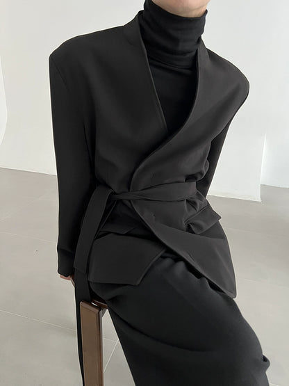 Collarless Belted Tailored Jacket WN21608