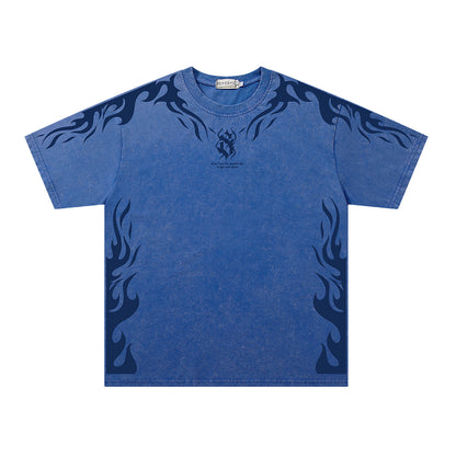 Washed Flame Print Oversize Short Sleeve T-Shirt WN26907