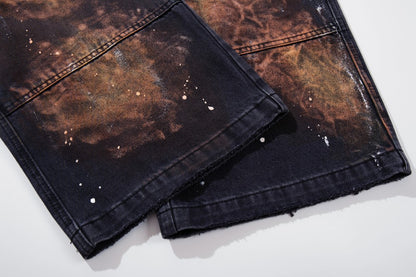 Paint Splatter Workwear Wide Leg Denim Jeans WN27921