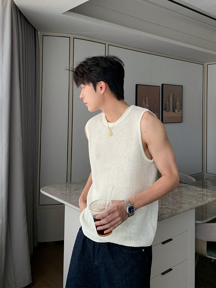 Wide Shoulder Knit Sleeveless T-Shirt WN20419