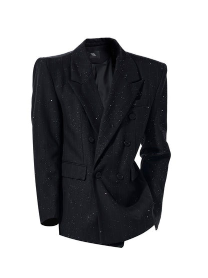 Star Pattern Double-Breasted Shoulder-Pad Tailored Jacket & Trousers Setup WN23285