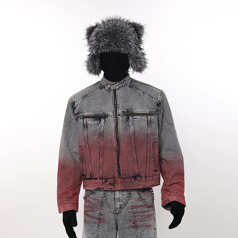 Gradient Design Denim Jacket & Zipper Design Denim Jeans Setup WN18608