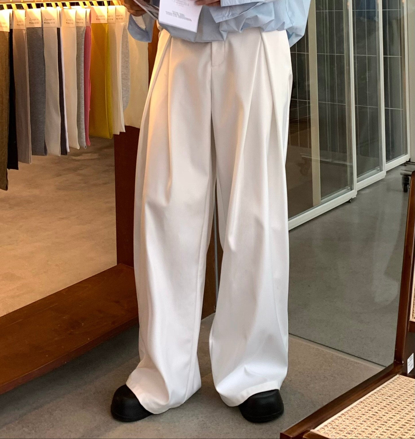 Structured Pleats Draped Wide Leg Trousers WN25256