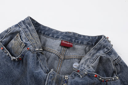 Washed Paint Damage Wide Leg Denim Jeans WN25394
