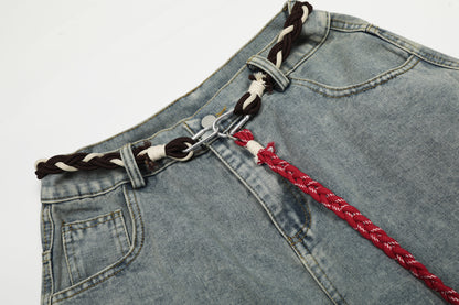 Belt Curved Wide Leg Denim Jeans WN25756
