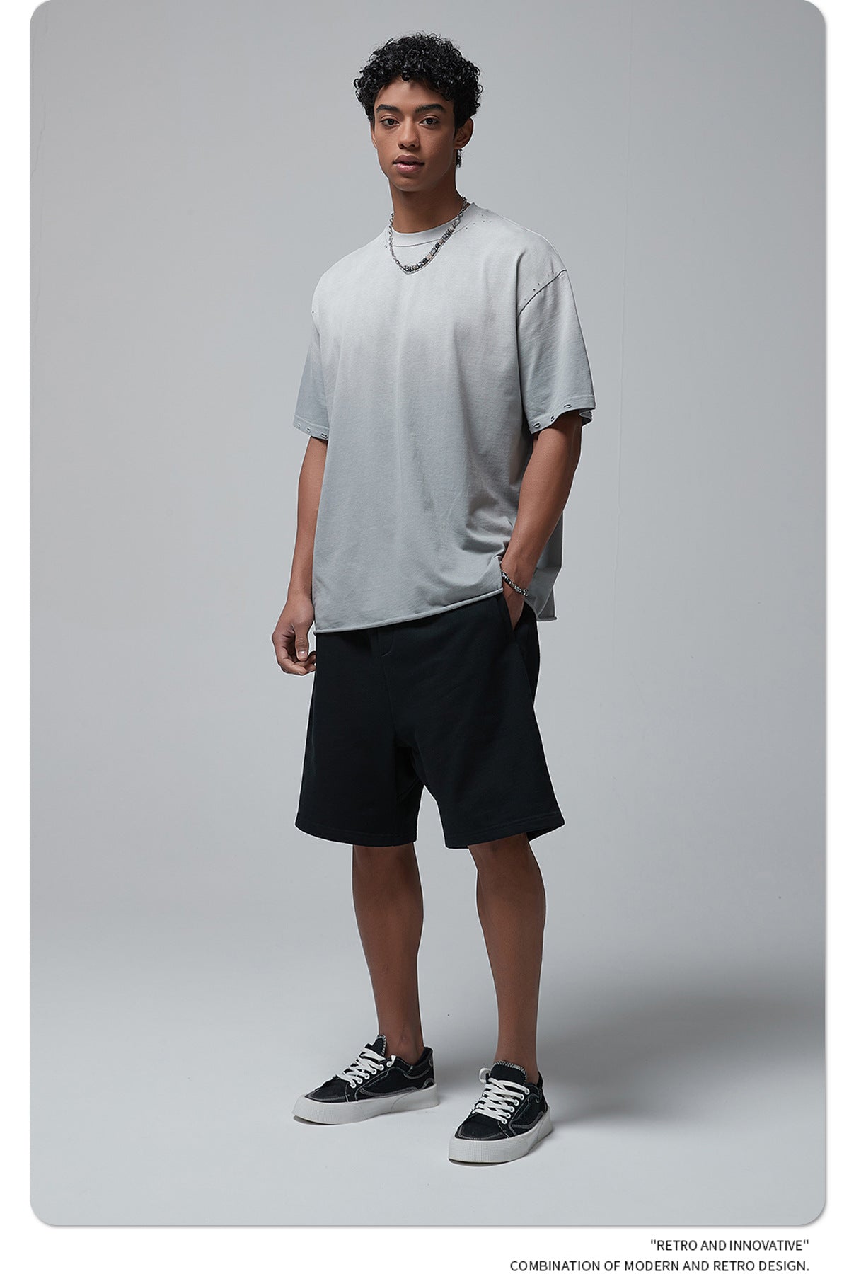 Spray Dyeing Round Neck Short Sleeve T-Shirt WN7806