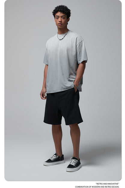 Spray Dyeing Round Neck Short Sleeve T-Shirt WN7806