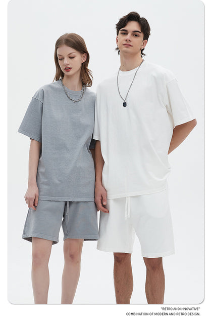 Washed Dyed Oversize Damage Short-sleeve T-shirt & Short Sweatpants Setup WN6630-K
