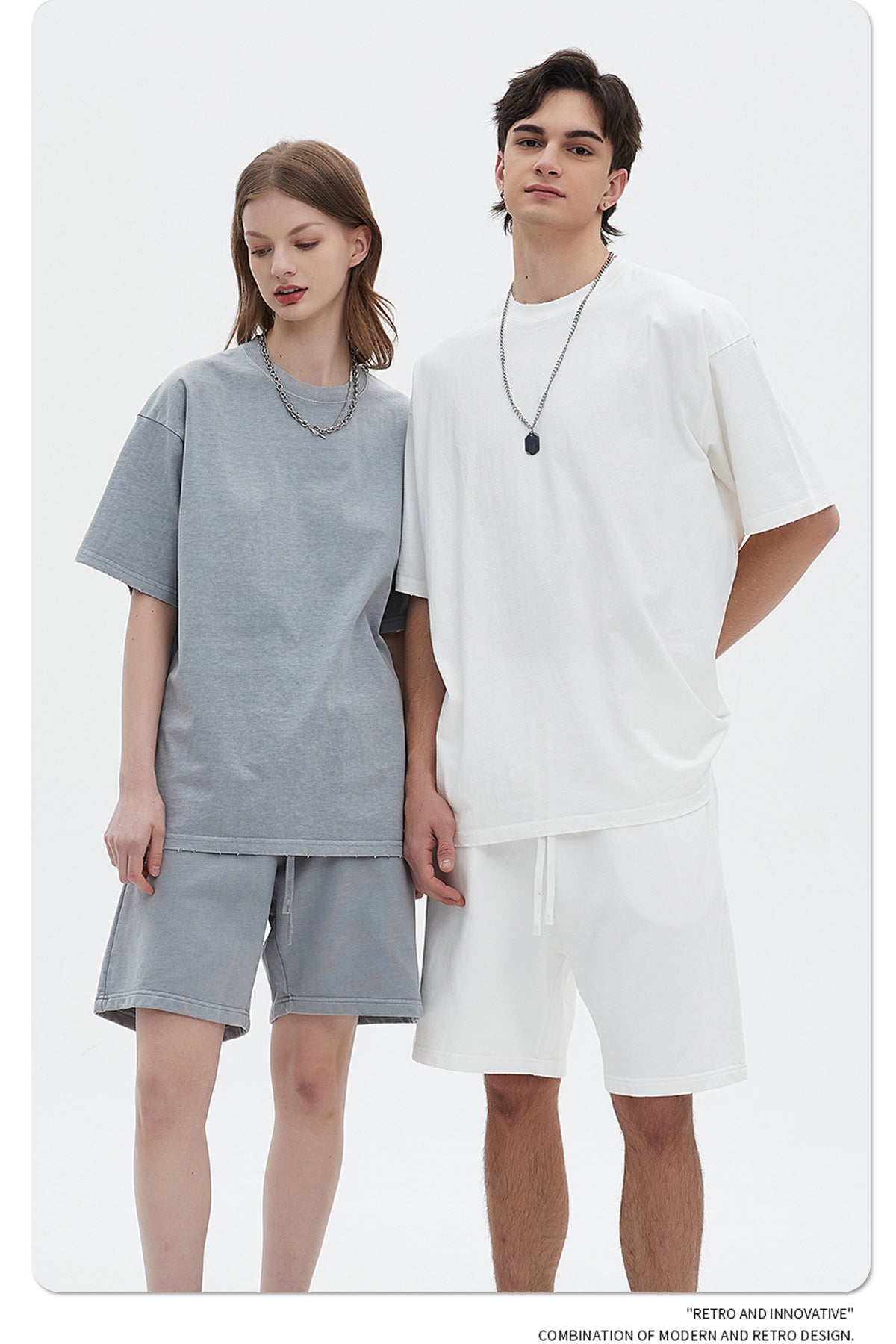 Washed Dyed Oversize Damage Short-sleeve T-shirt & Short Sweatpants Setup WN6630