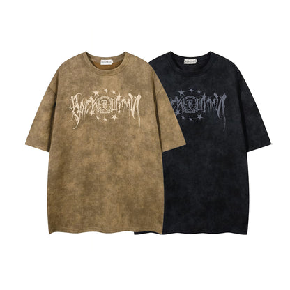 Washed Letter Print Short Sleeve T-Shirt WN25779