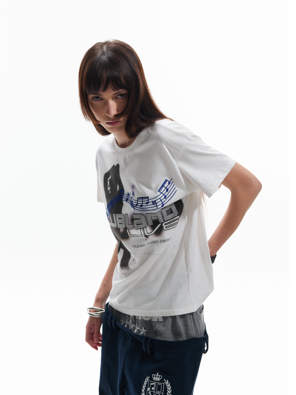 Music Note Letter Graphic Print Short Sleeve T-Shirt WN27208
