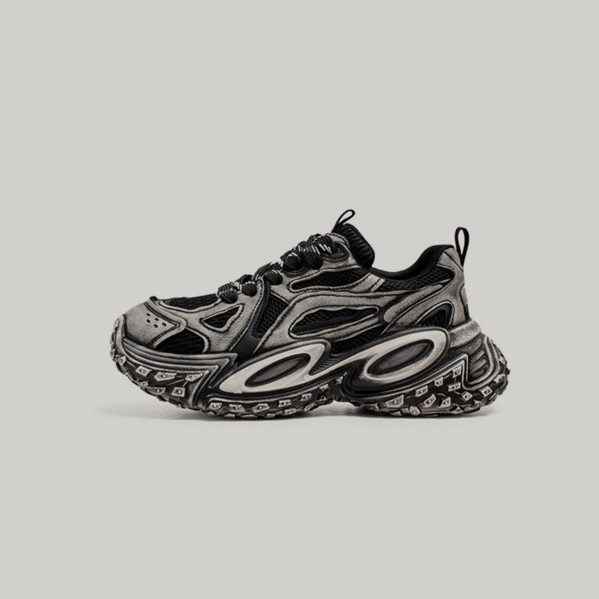 Layered Panel Studs Chunky Lace-Up Sneakers WN23449