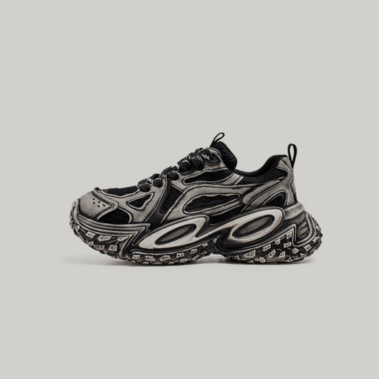 Layered Panel Studs Chunky Lace-Up Sneakers WN23449