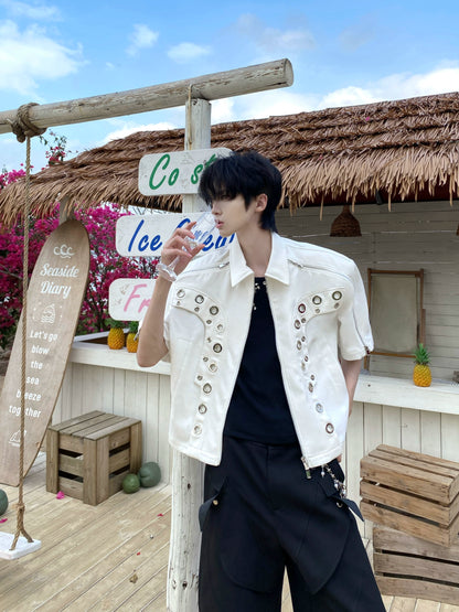 Metal Hollow Shoulder-Pad Zipper Jacket WN20739