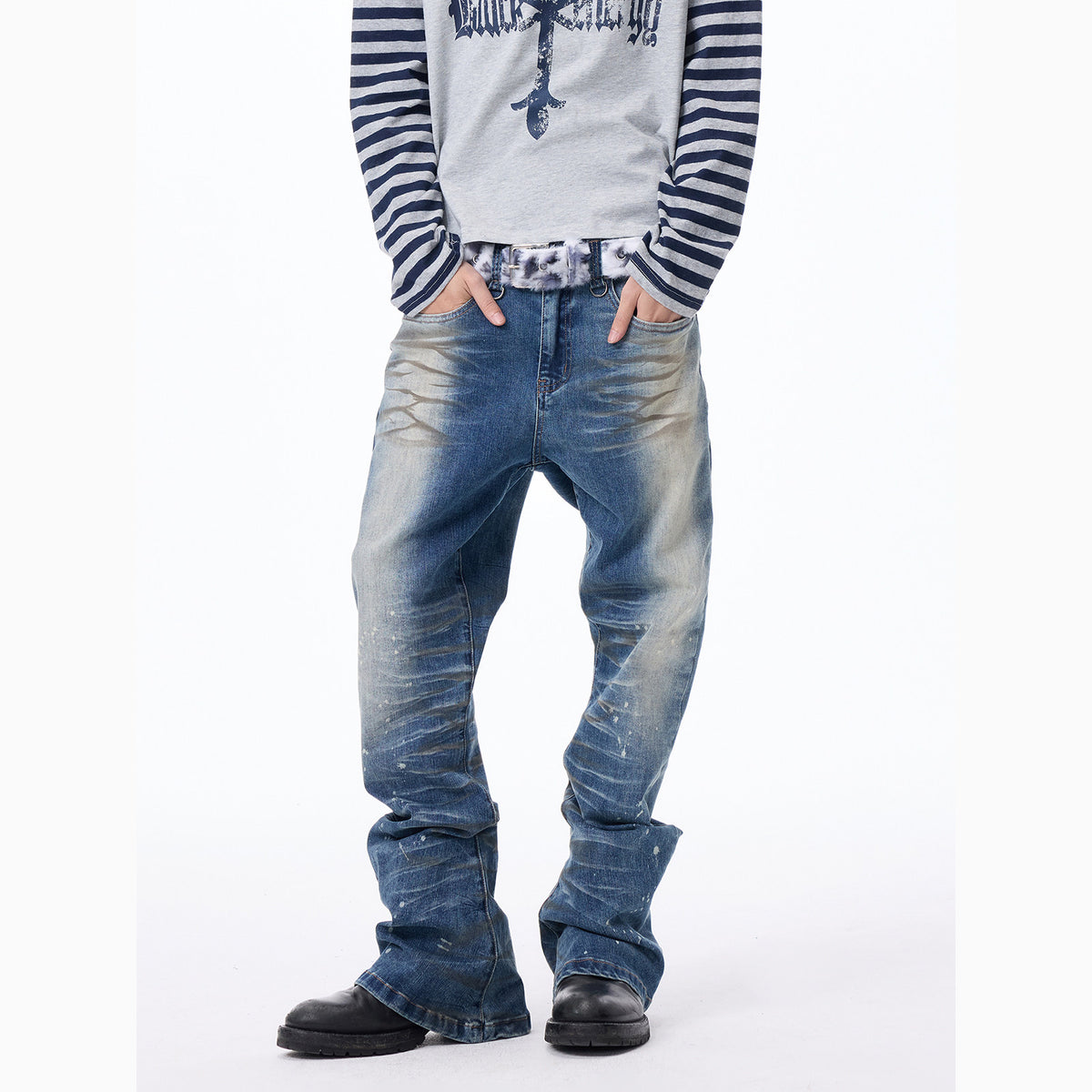 Whisker Washed Paint Splatter Denim Jeans WN27298
