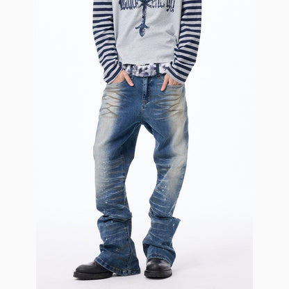 Whisker Washed Paint Splatter Denim Jeans WN27298