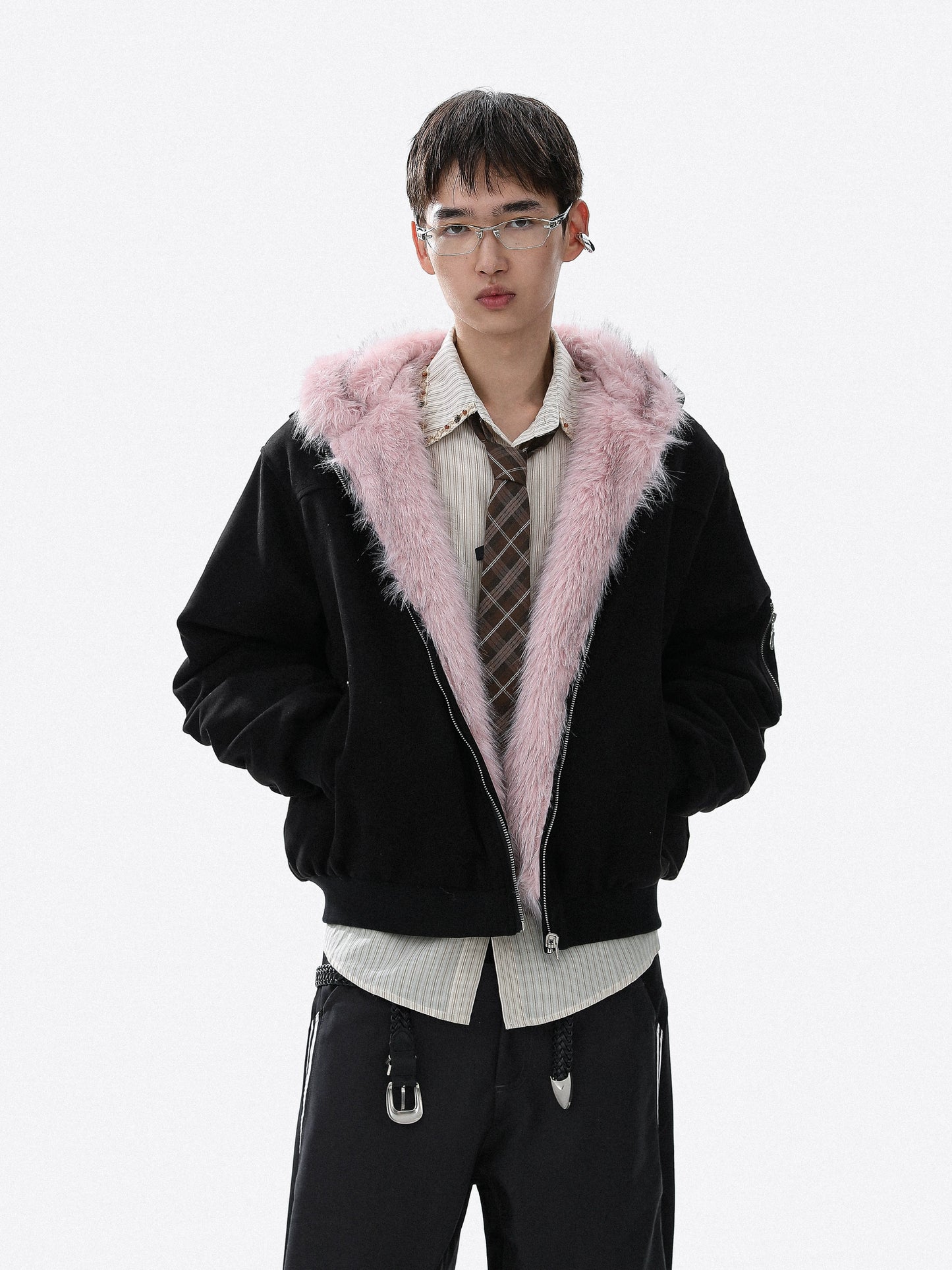 Reversible Fake Fur-Collar Warm Zipper Hooded Jacket WN22112