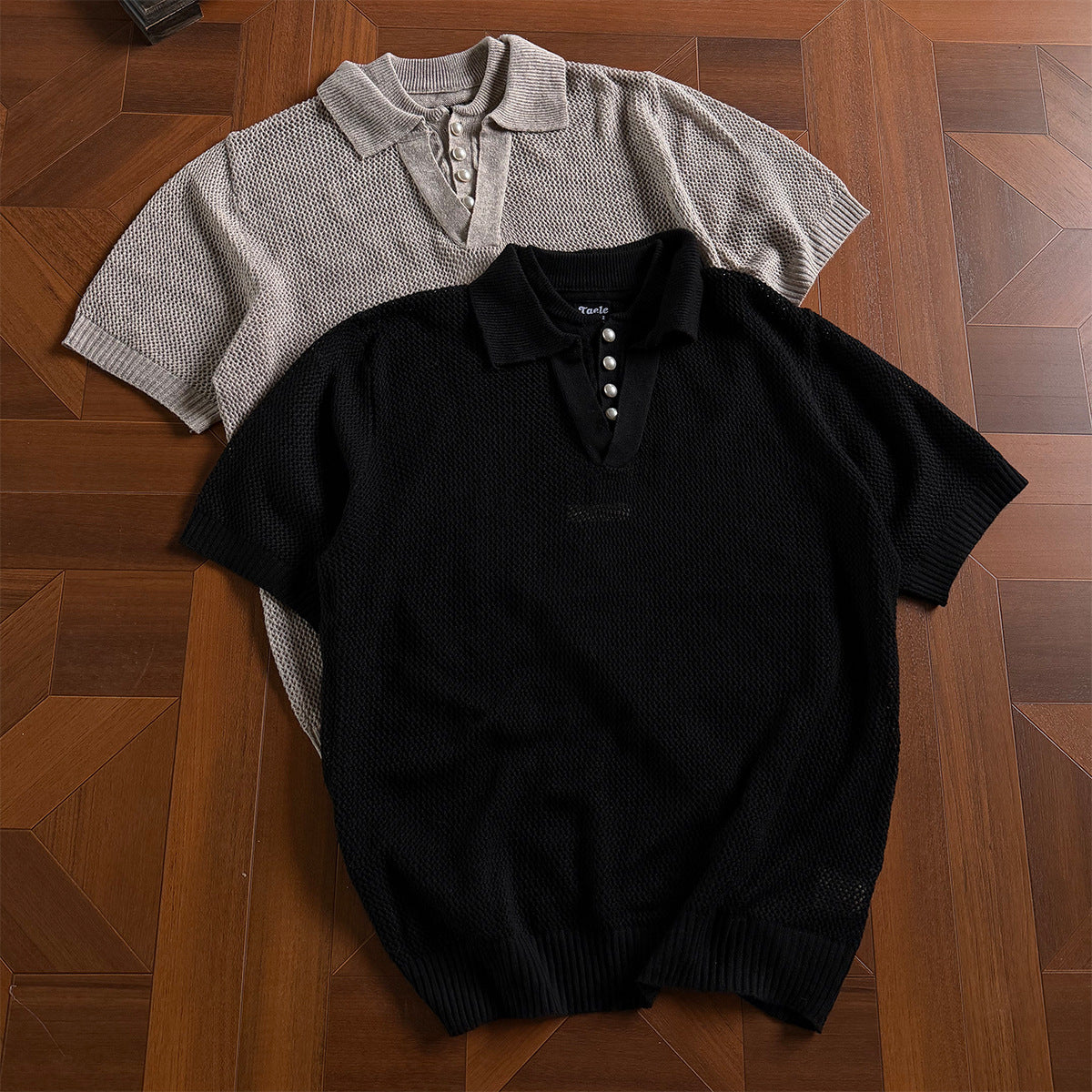 Openwork Short Sleeve Knit Polo Shirt WN25815