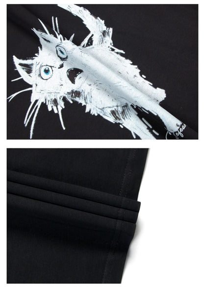 Surprised Cat Print Oversize Short Sleeve T-Shirt WN26358
