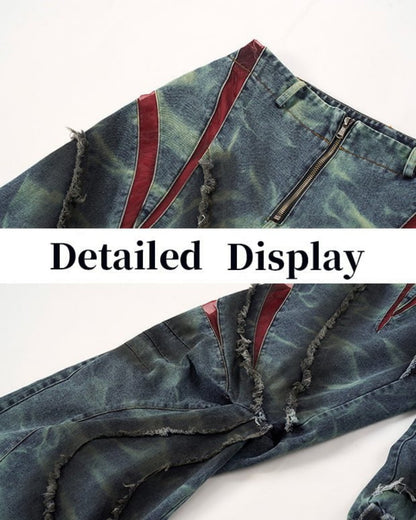 Frayed Panel Graphic Flare Denim Jeans WN27982