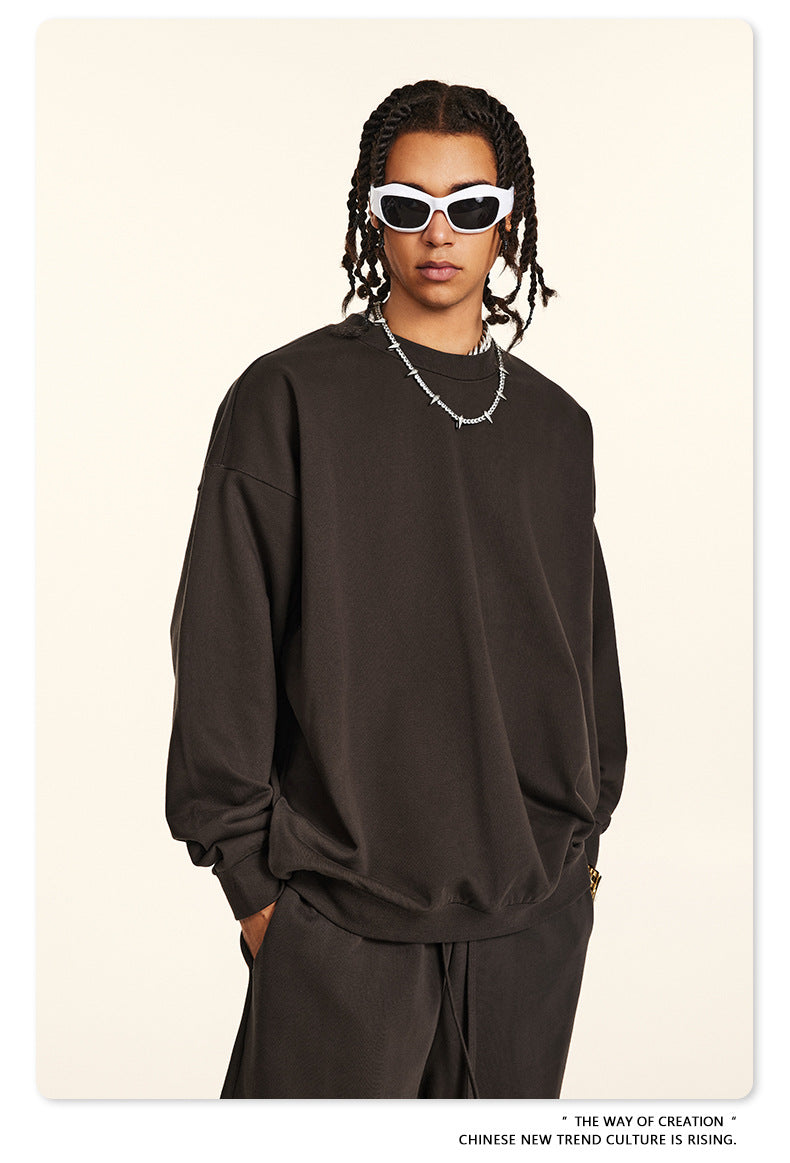 Oversize Heavyweight Basic Round Neck Sweatshirt WN9929