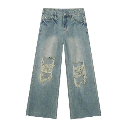 Fringe Damage Wide Leg Denim Jeans WN25024