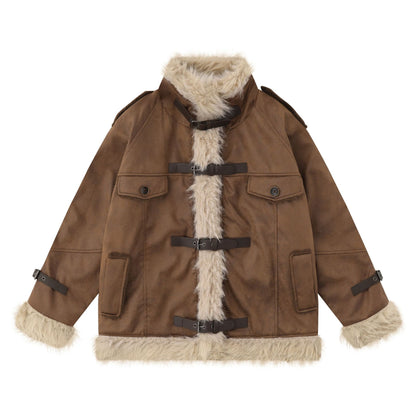 Suede Fleece Linning Furry Jacket WN10993