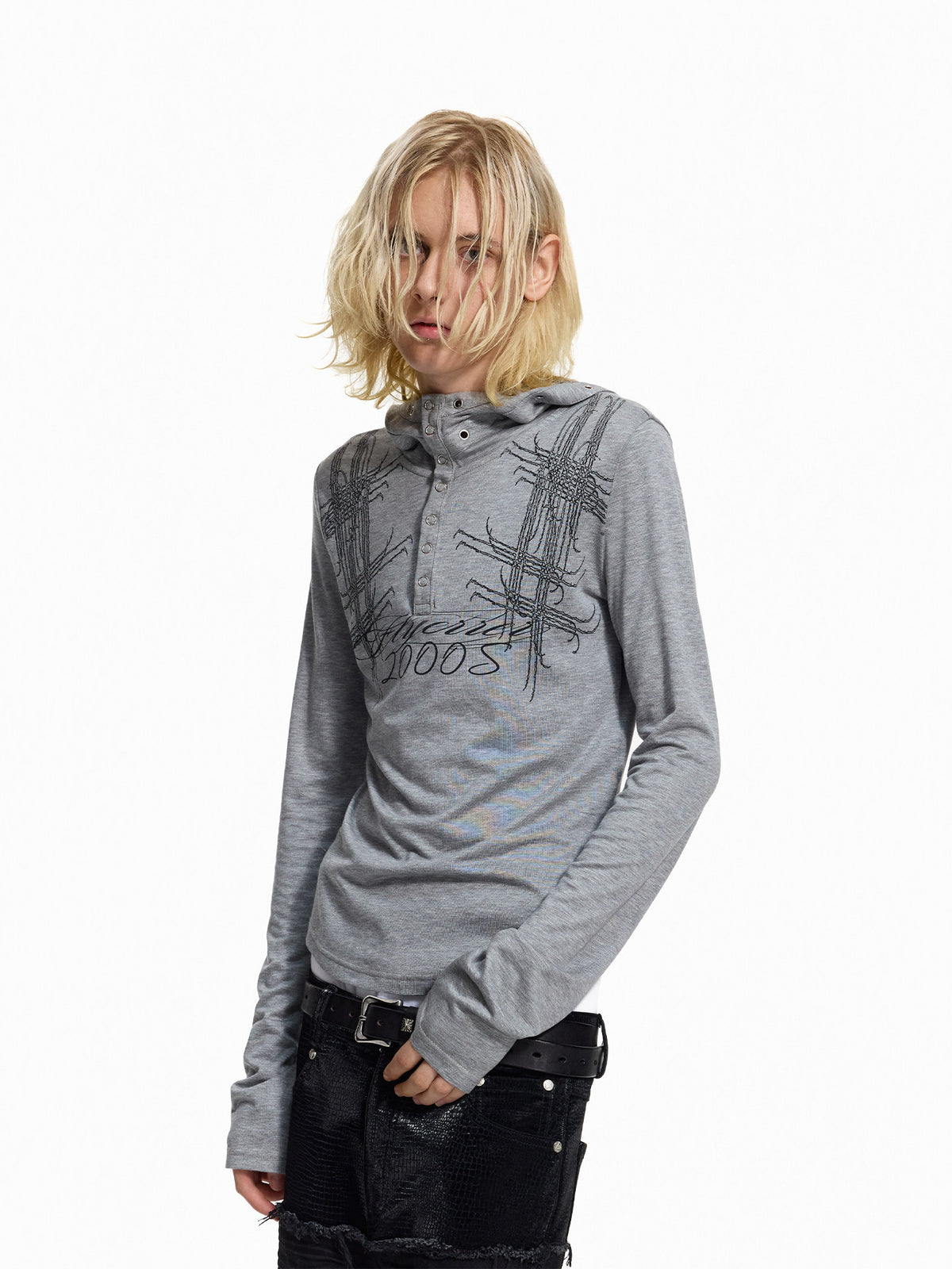 Graffiti Print Rhinestone Cropped Hoodie WN27440