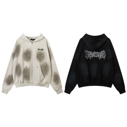 Washed Tie-Dye Damage Zipper Hoodie WN11149