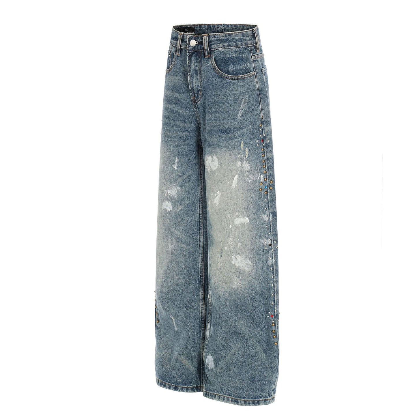 Paint Splatter Curved Denim Jeans WN26128