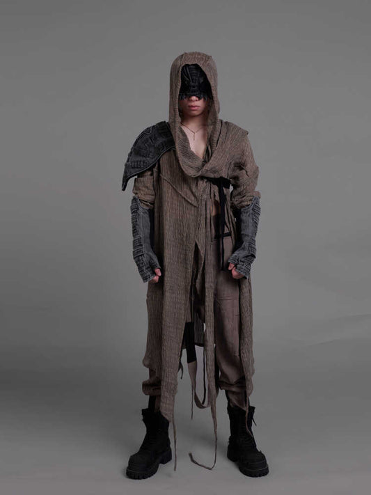 Linen Washed Drape Hooded Long Sleeve Shirt Jacket WN14000