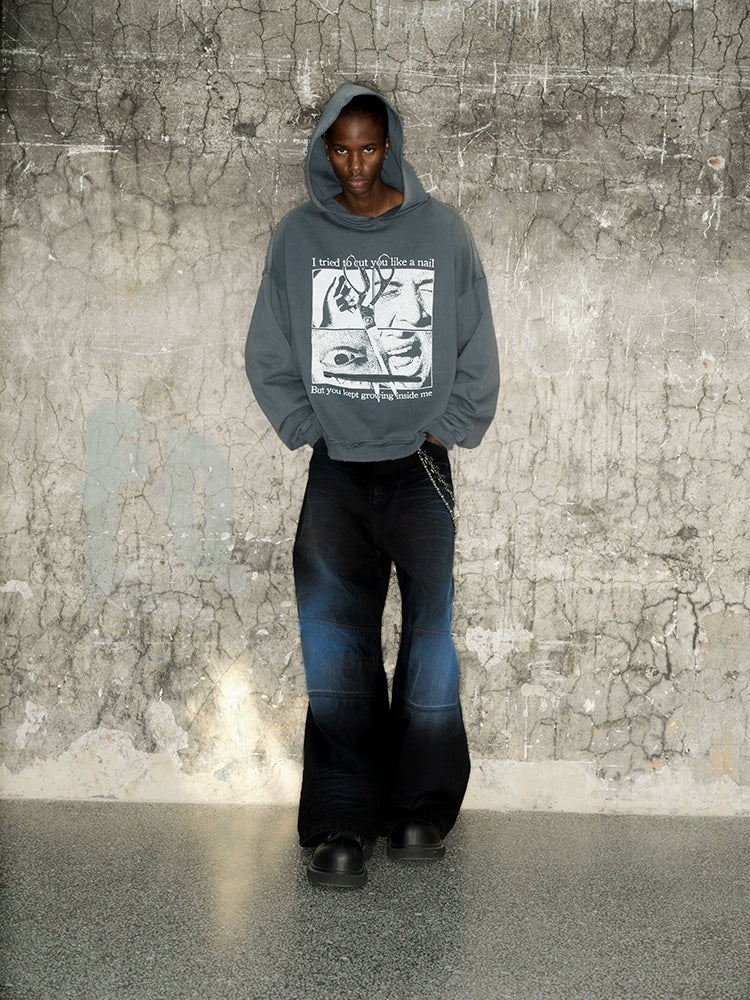 Washed Damage Art Print Gradient Pullover Hoodie WN21305