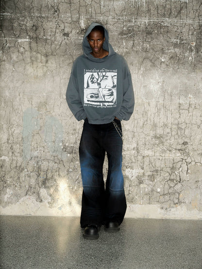 Washed Damage Art Print Gradient Pullover Hoodie WN21305