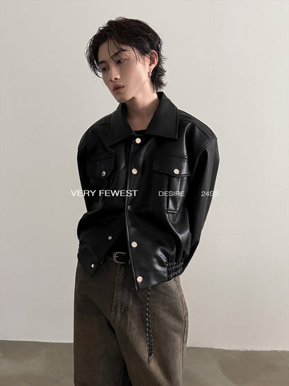 Oversize Short PU Leather Jacket WN15266