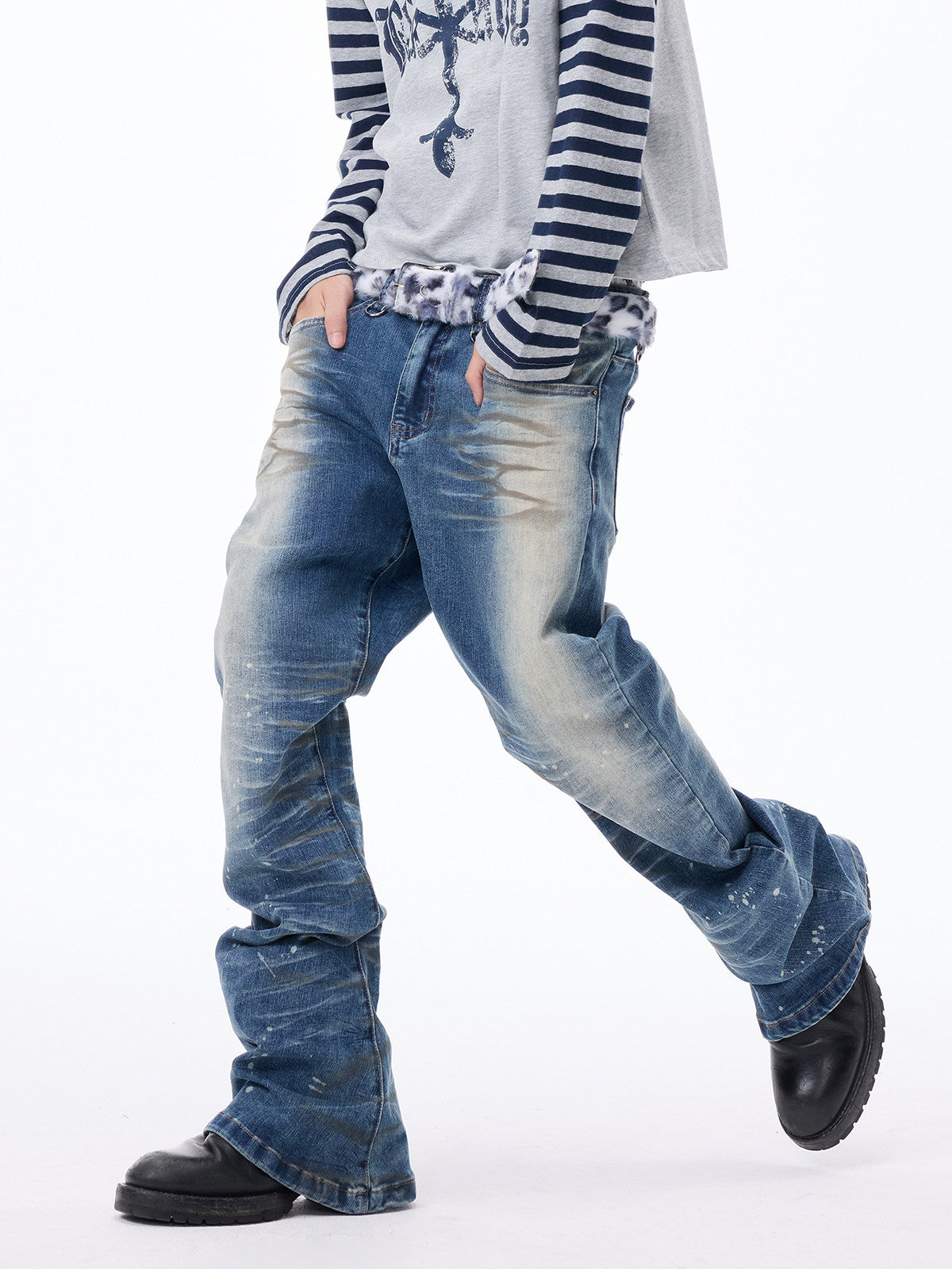 Whisker Washed Paint Splatter Denim Jeans WN27298