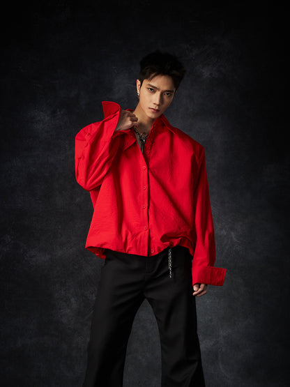 Multiple Button Waist-Fitted Hem Turn-Down Collar Long Sleeve Shirt WN15237