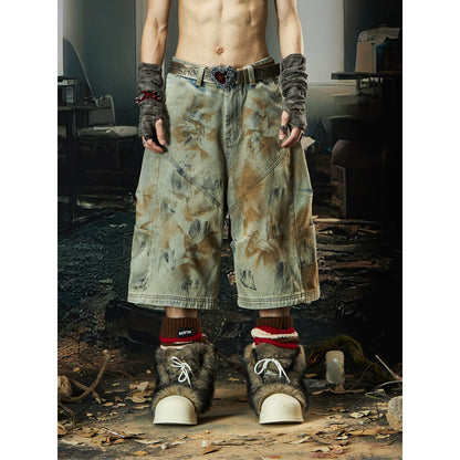 Wash Side Pleats Layered Wide Leg Half Pants WN18473