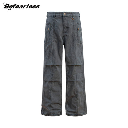 Washed Multi Pocket Panel Wide Leg Pants WN26213