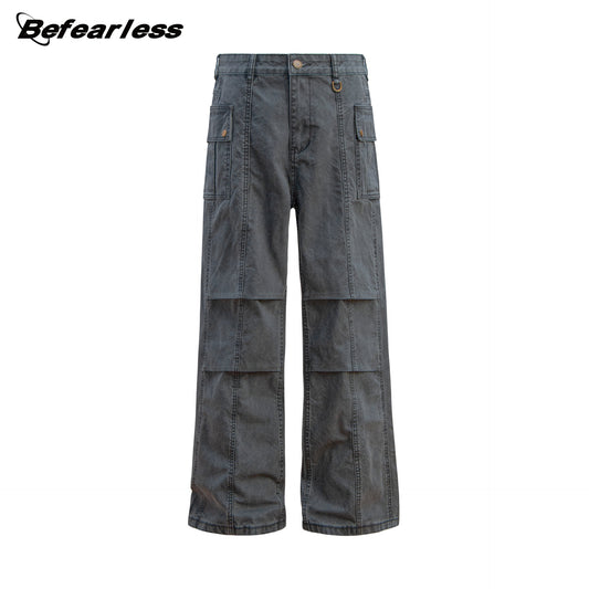 Washed Multi Pocket Panel Wide Leg Pants WN26213