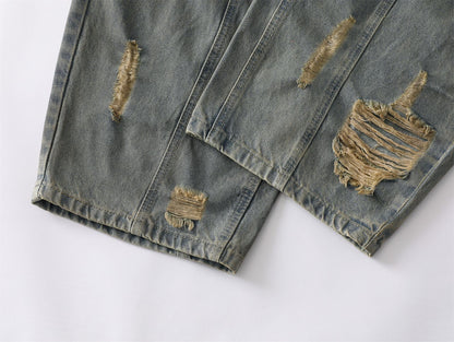 Washed Paint Splatter Ripped Curved Leg Denim Jeans WN26825